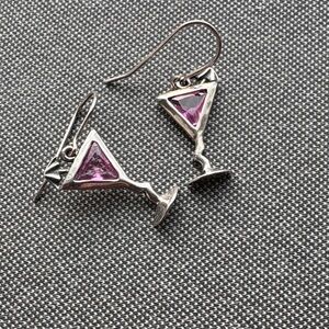 Silver and Pink Martini Glass Earrings